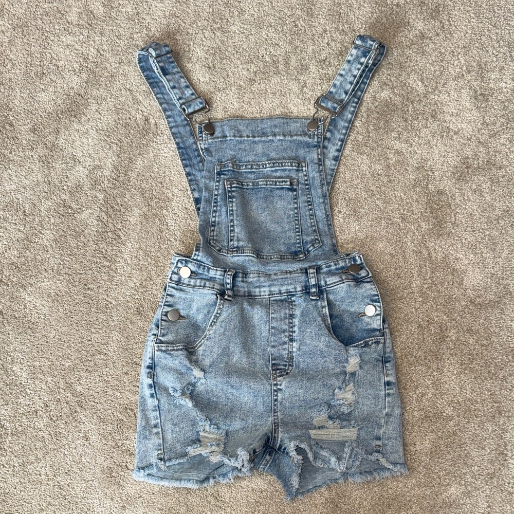 SHEIN Light Wash Distressed Denim Overalls